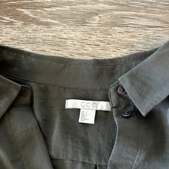 EUC COS Long Oversized Shirt Tunic Charcoal Gray Size 2 Minimalist High-Low Top - Picture 12 of 16